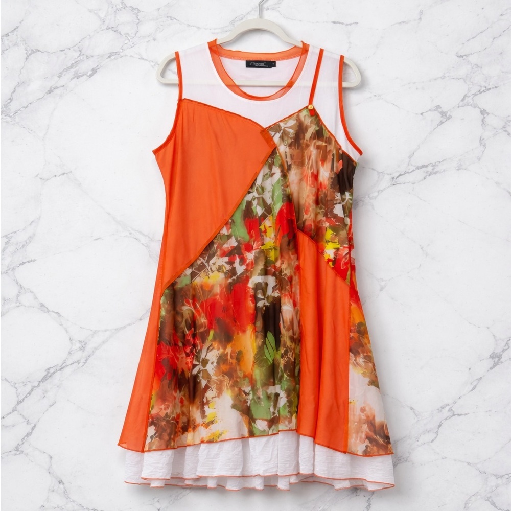 PAPA | Boutique Orange Floral Overlay Sleeveless Dress